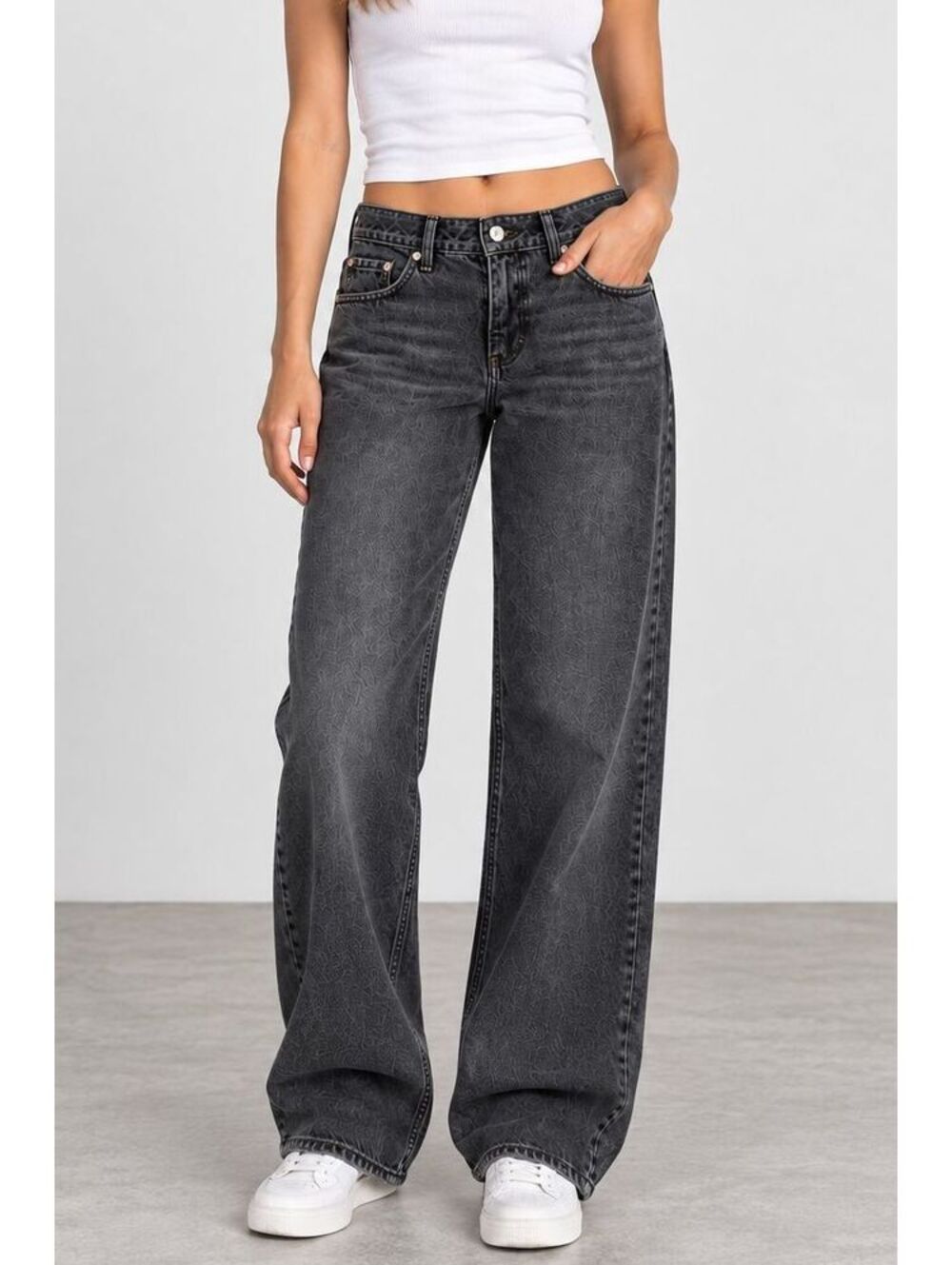 Levi's Premium Low Loose Jeans W25 L32 Black Charcoal Y2K Baggy Wide Leg A5566
